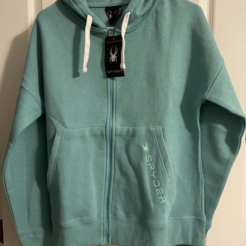 NWT Ladies Spyder zip hoodie. Teal size Large.